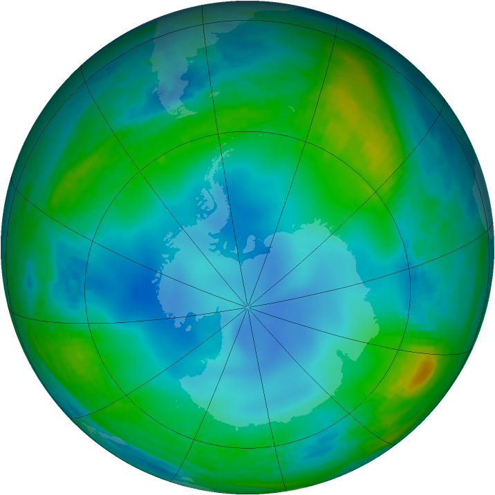 Antarctic ozone map for 27 June 1988